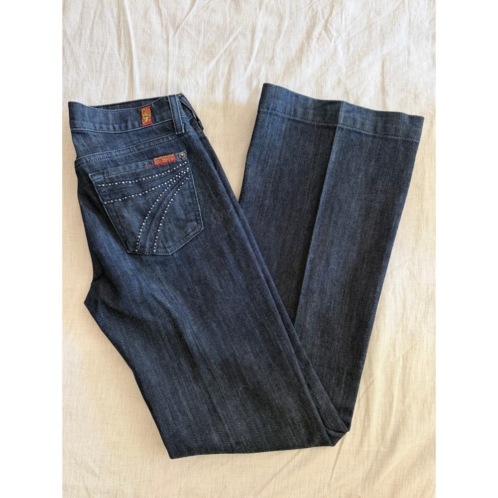 Y2K Vtg 7 For All Mankind Dojo Flare Jeans 26 Dark Indigo Crystal Embellished